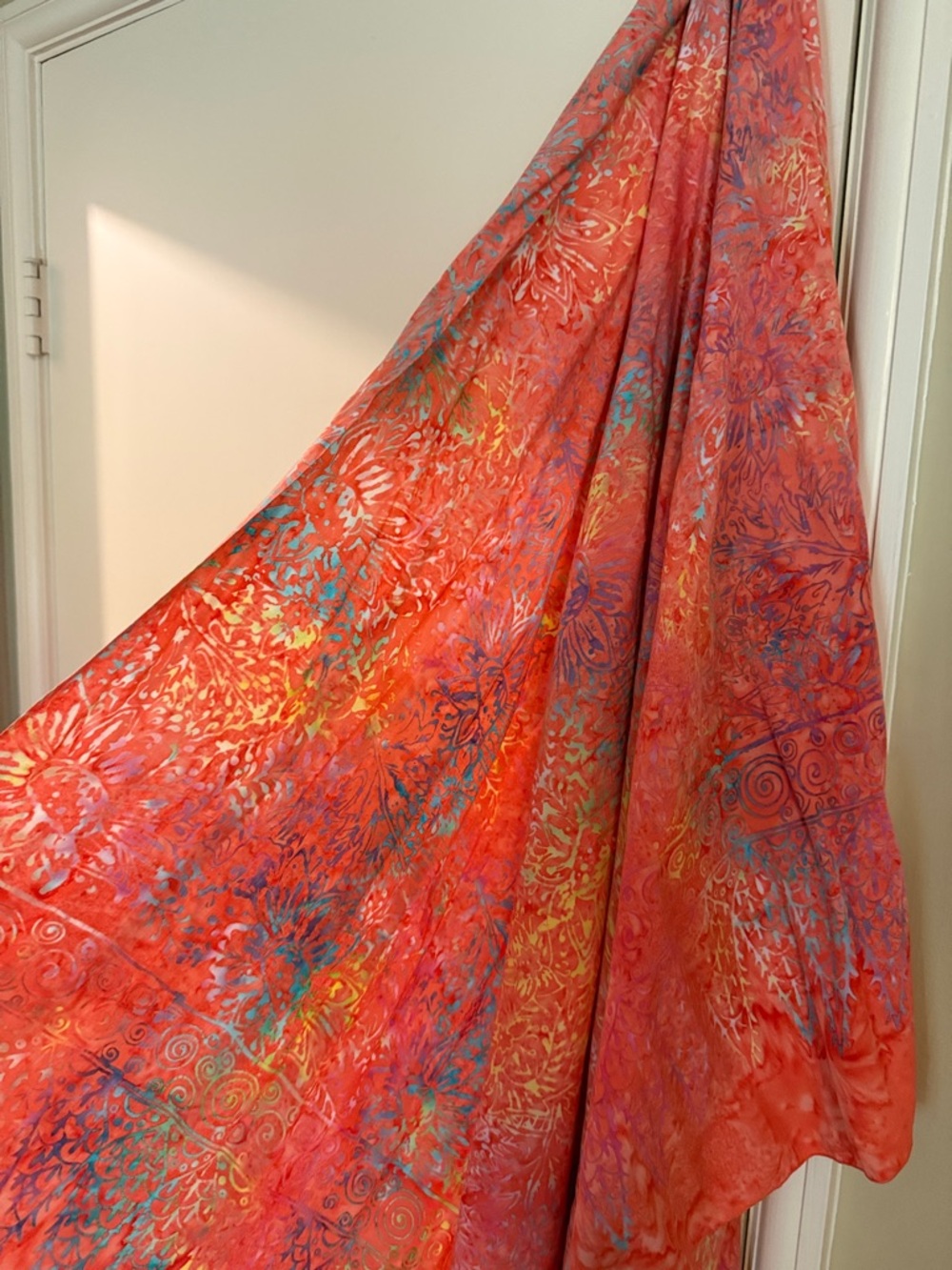 Vibrant Coral Printed Silk-Blend Scarf